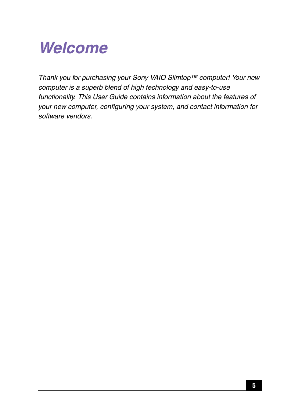 Welcome | Sony PCV-LX920 User Manual | Page 5 / 112