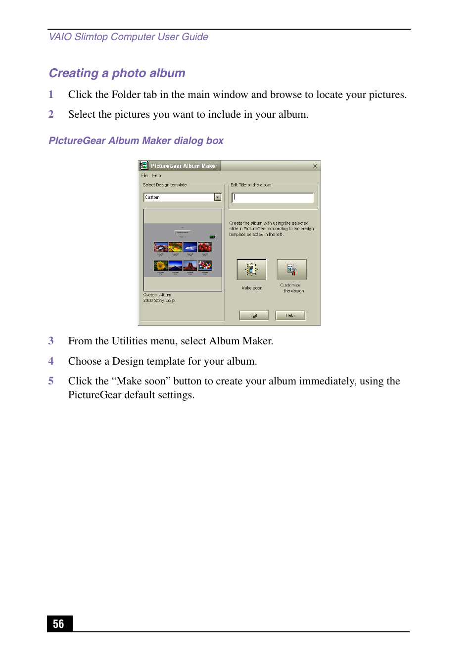 Creating a photo album | Sony PCV-LX920 User Manual | Page 56 / 112