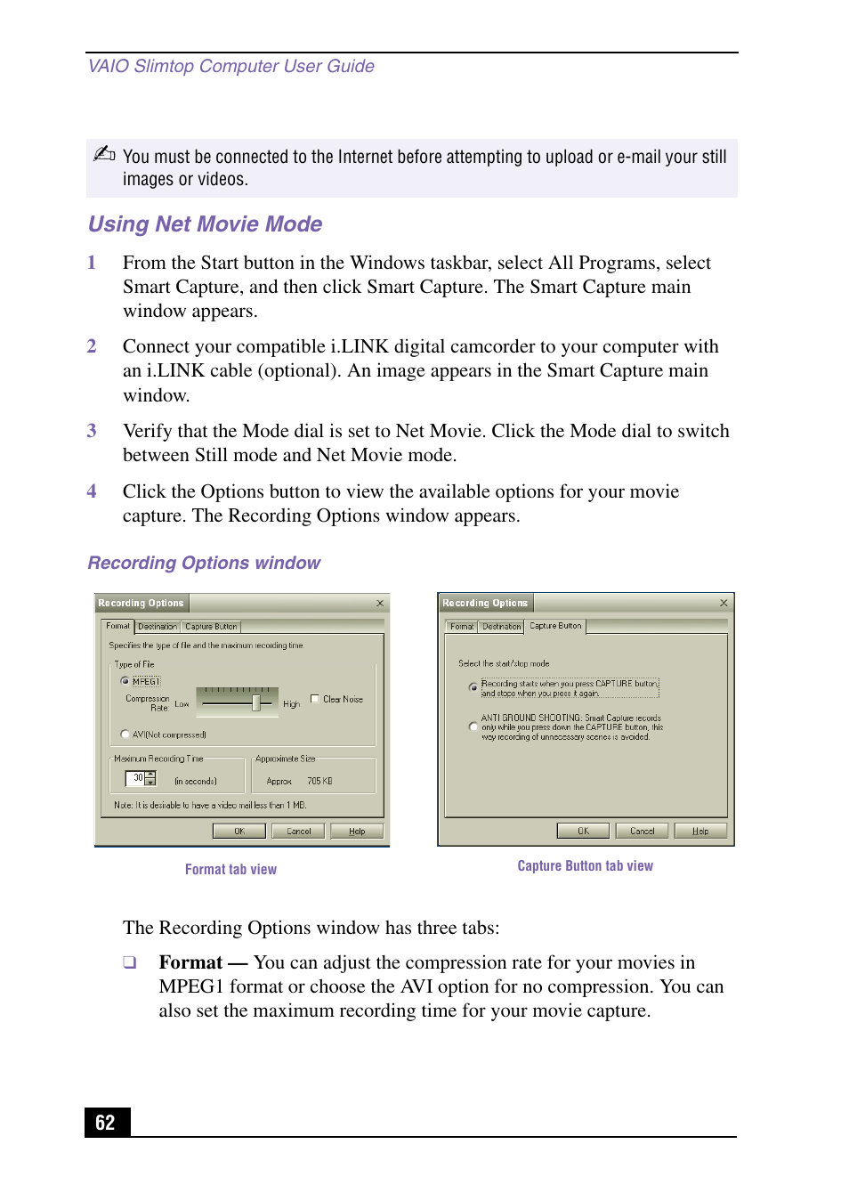 Using net movie mode | Sony PCV-LX920 User Manual | Page 62 / 112