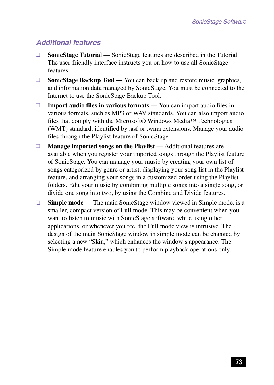 Additional features | Sony PCV-LX920 User Manual | Page 73 / 112