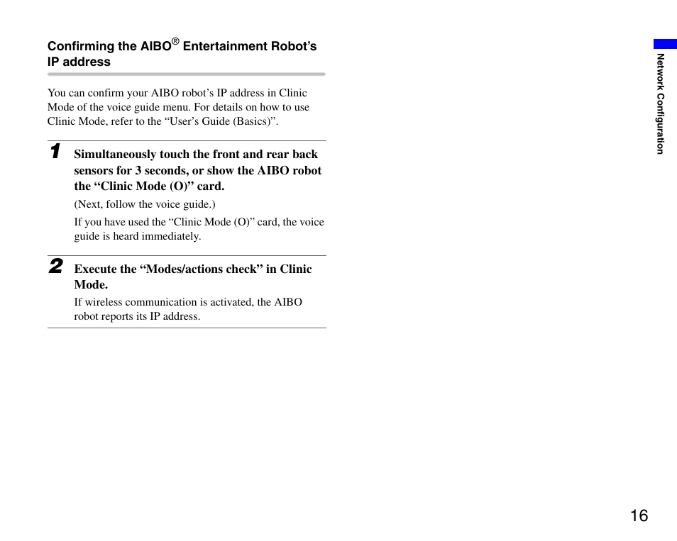 Confirming the, Aibo | Sony ERS-7M3 User Manual | Page 16 / 63
