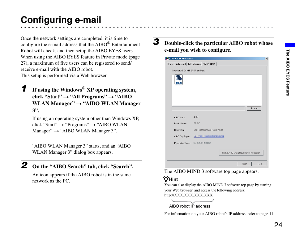 Configuring e-mail | Sony ERS-7M3 User Manual | Page 24 / 63