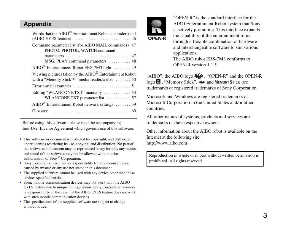 Appendix | Sony ERS-7M3 User Manual | Page 3 / 63