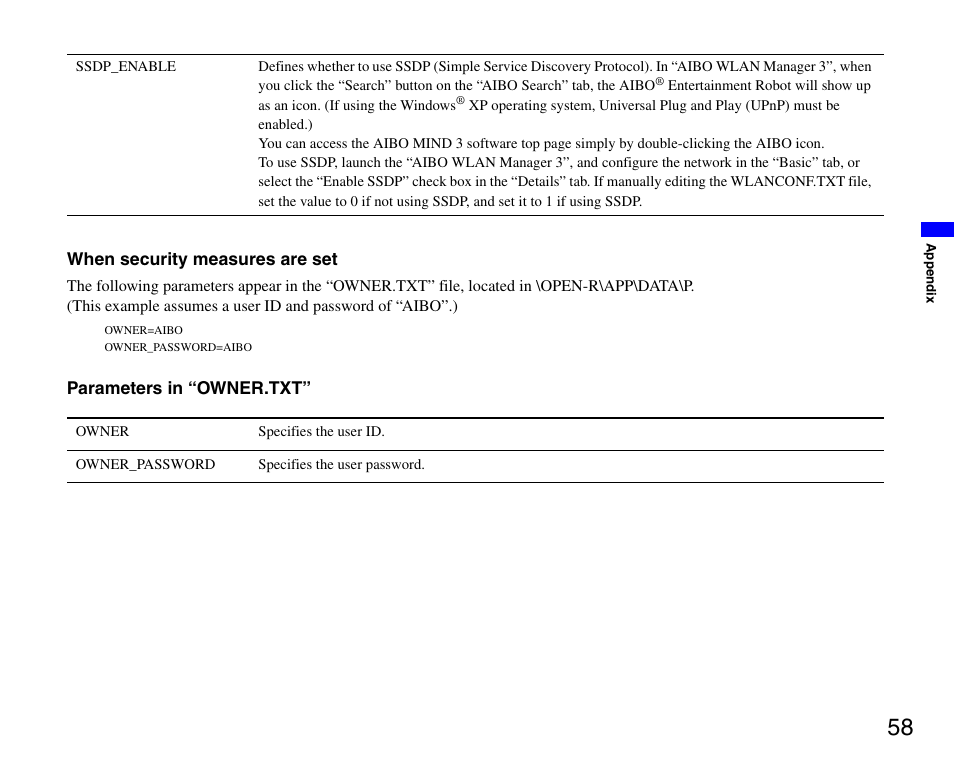 Sony ERS-7M3 User Manual | Page 58 / 63