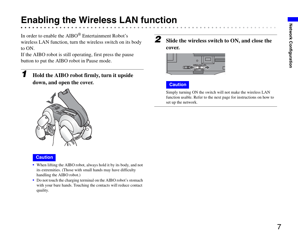 Enabling the wireless lan function | Sony ERS-7M3 User Manual | Page 7 / 63