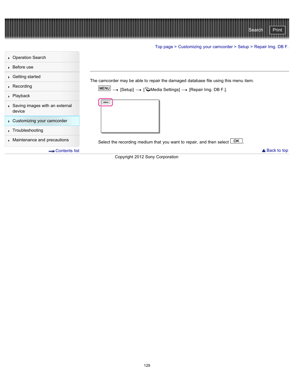 Repair img. db f, Handycam" user guide | Sony HDR-PJ200 User Manual | Page 136 / 202