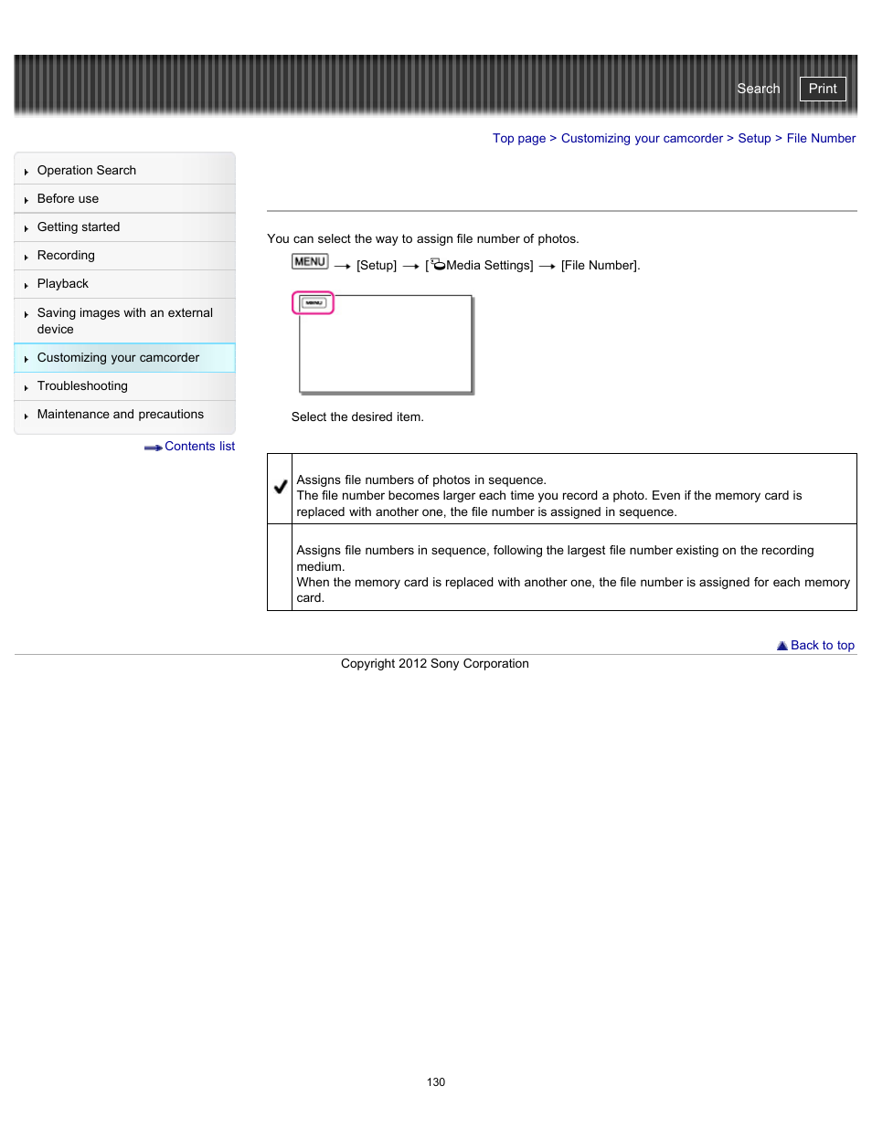 File number, Handycam" user guide | Sony HDR-PJ200 User Manual | Page 137 / 202