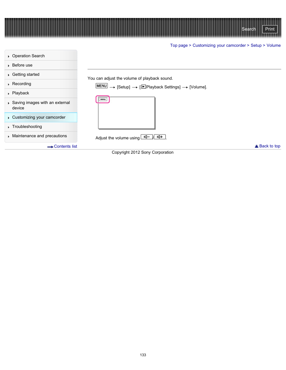 Volume, Handycam" user guide | Sony HDR-PJ200 User Manual | Page 140 / 202