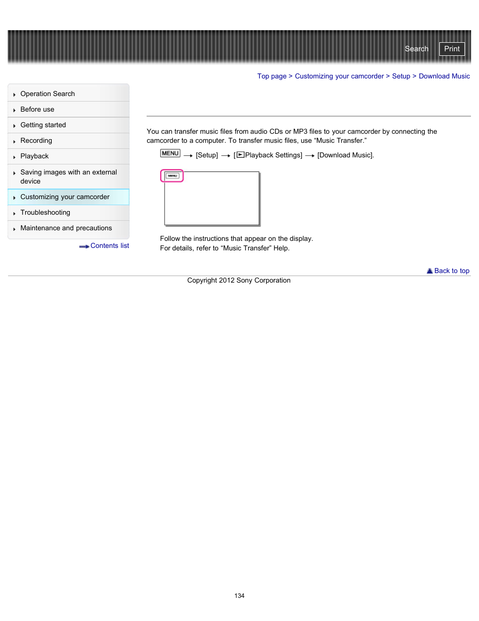 Download music, Handycam" user guide | Sony HDR-PJ200 User Manual | Page 141 / 202