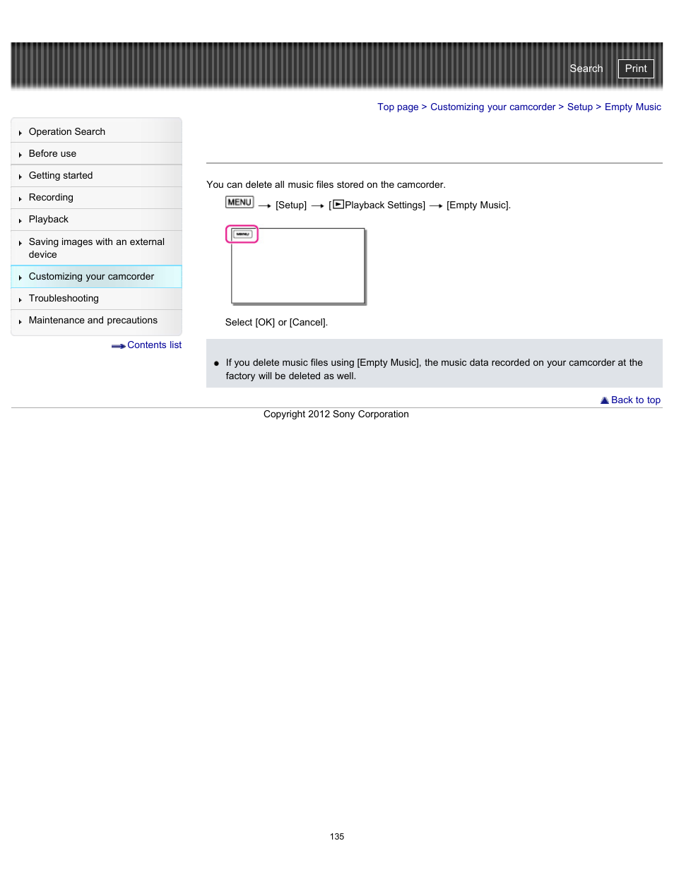 Empty music, Handycam" user guide | Sony HDR-PJ200 User Manual | Page 142 / 202