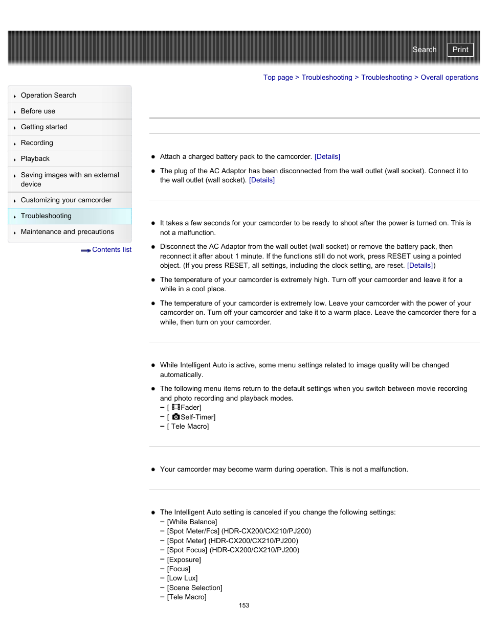 Overall operations, Handycam" user guide | Sony HDR-PJ200 User Manual | Page 160 / 202