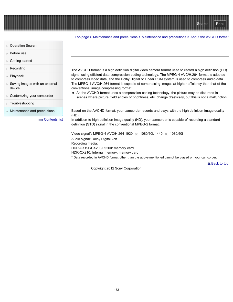 About the avchd format, Handycam" user guide | Sony HDR-PJ200 User Manual | Page 179 / 202