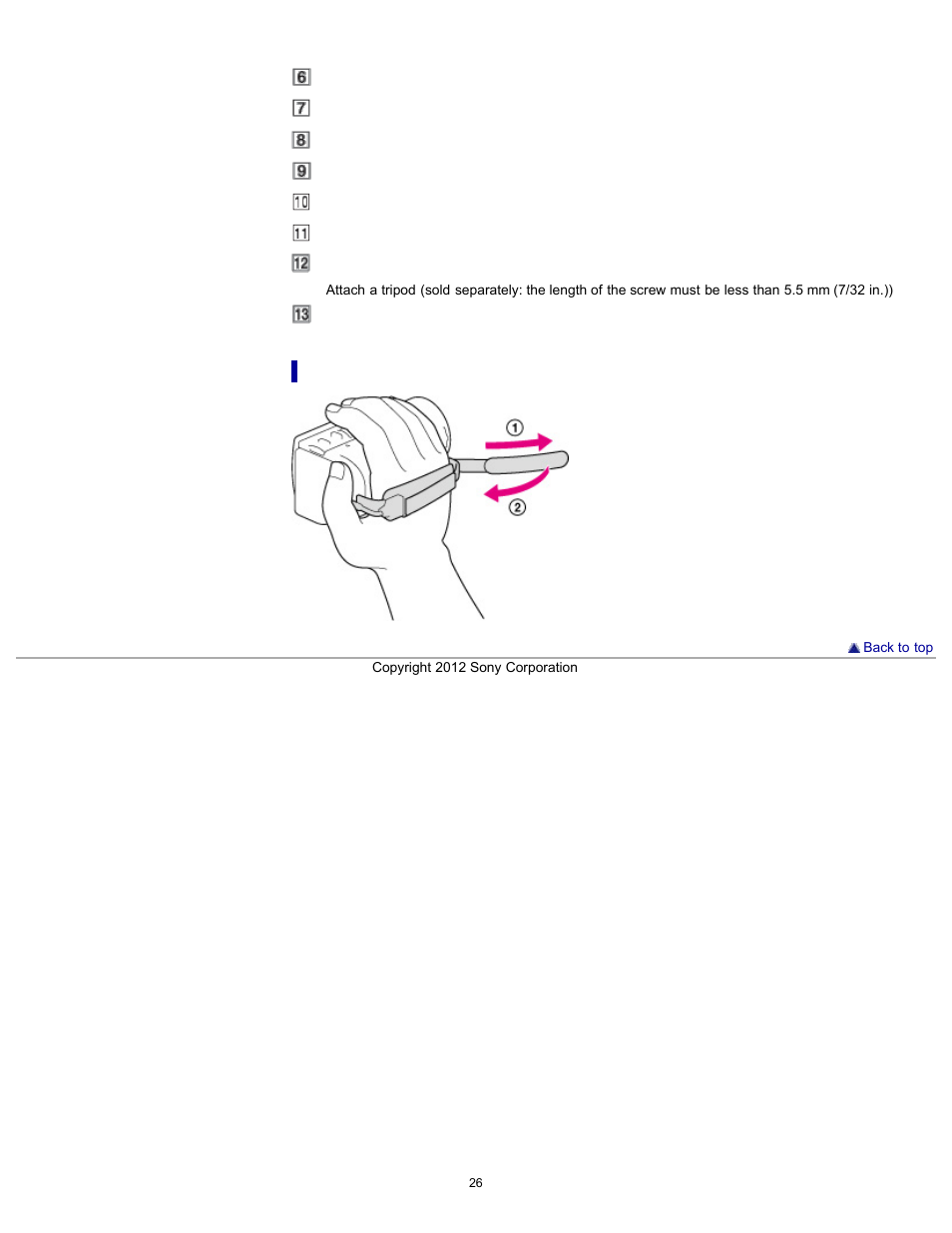 To fasten the grip belt | Sony HDR-PJ200 User Manual | Page 33 / 202