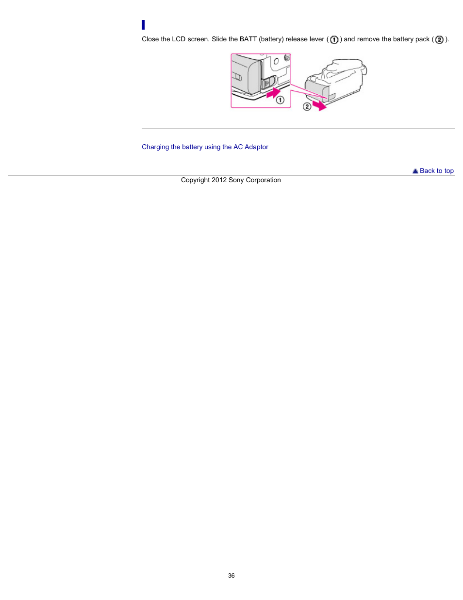 To remove the battery pack | Sony HDR-PJ200 User Manual | Page 43 / 202