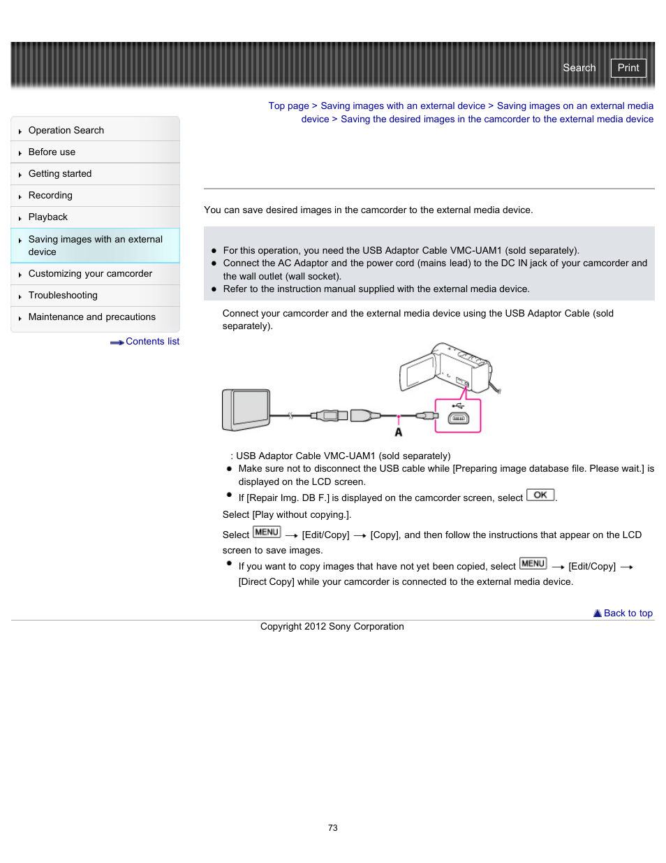 Device, Handycam" user guide | Sony HDR-PJ200 User Manual | Page 80 / 202