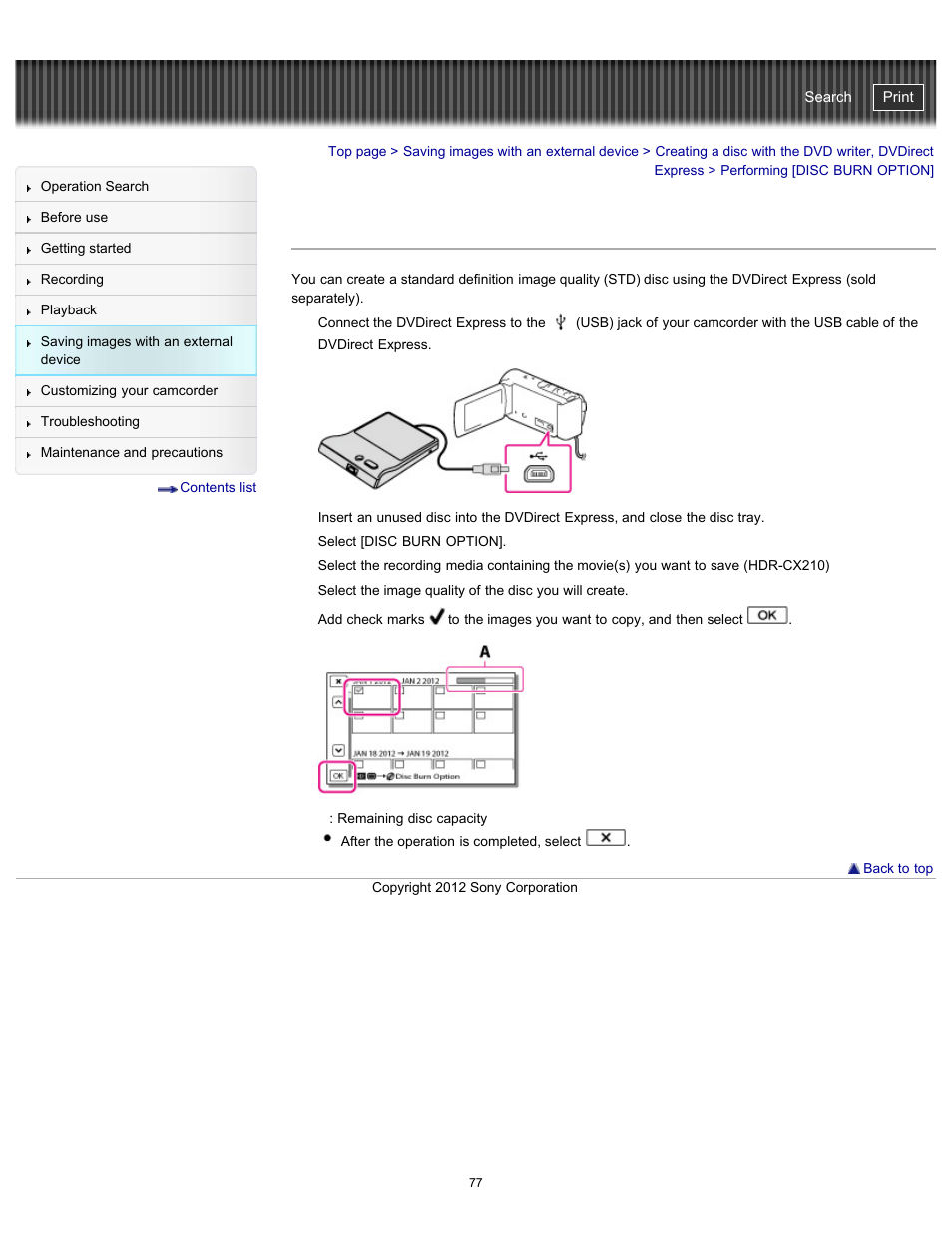 Performing [disc burn option, Handycam" user guide | Sony HDR-PJ200 User Manual | Page 84 / 202