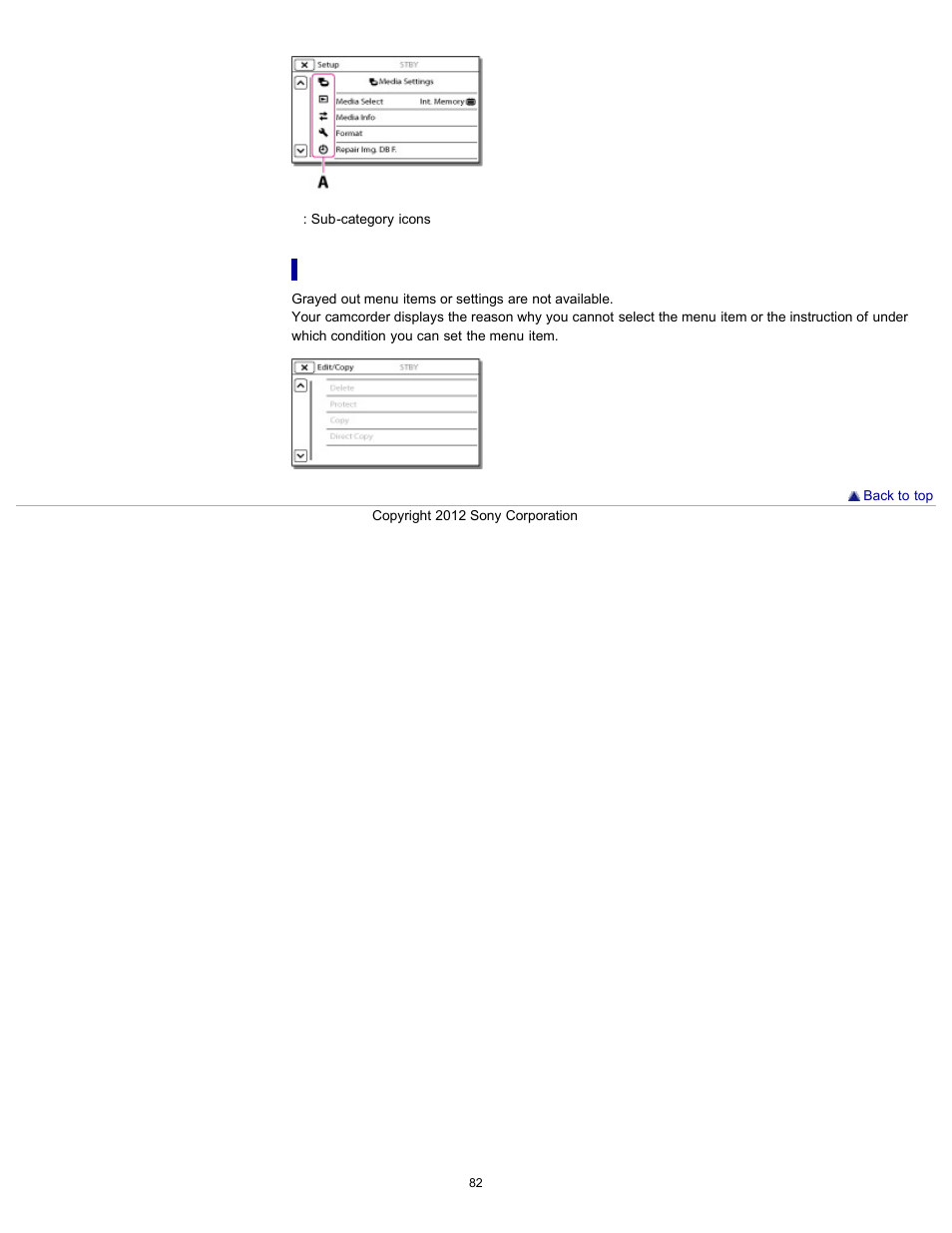 When you cannot select a menu item | Sony HDR-PJ200 User Manual | Page 89 / 202