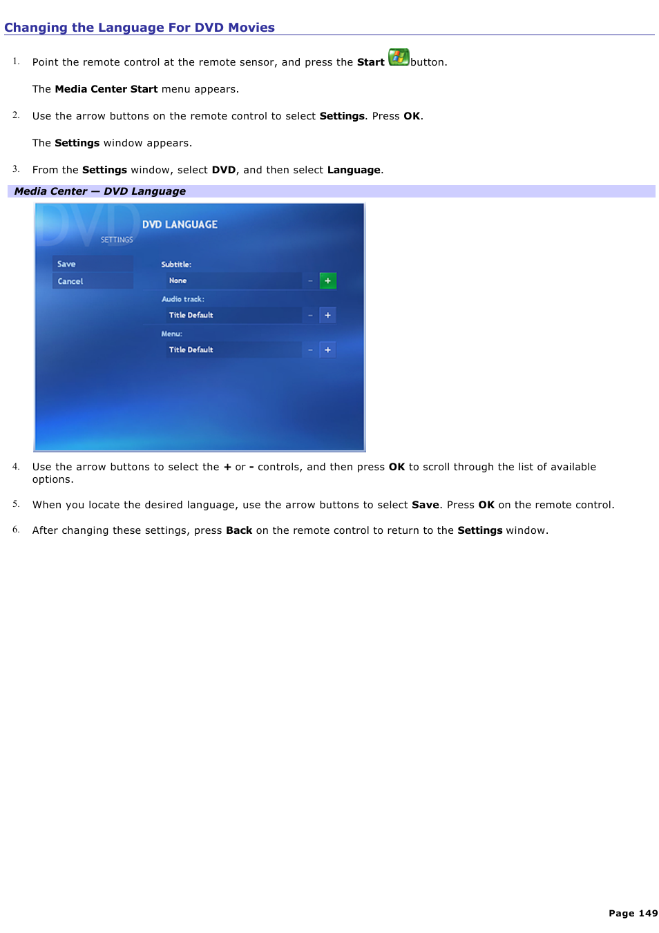 Changing the language for dvd movies | Sony PCV-RZ51 User Manual | Page 149 / 245