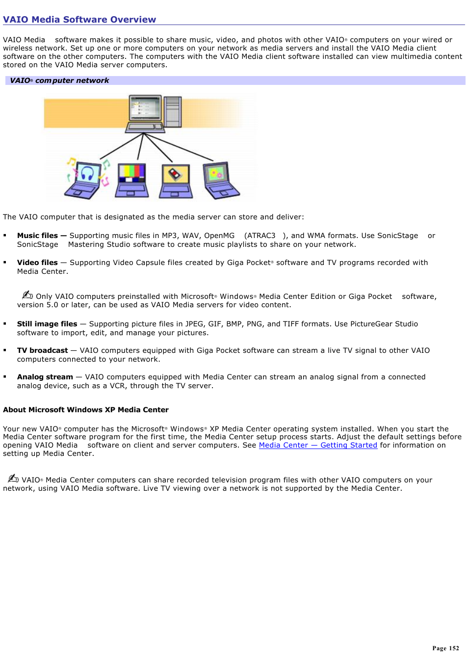 Vaio media software overview | Sony PCV-RZ51 User Manual | Page 152 / 245