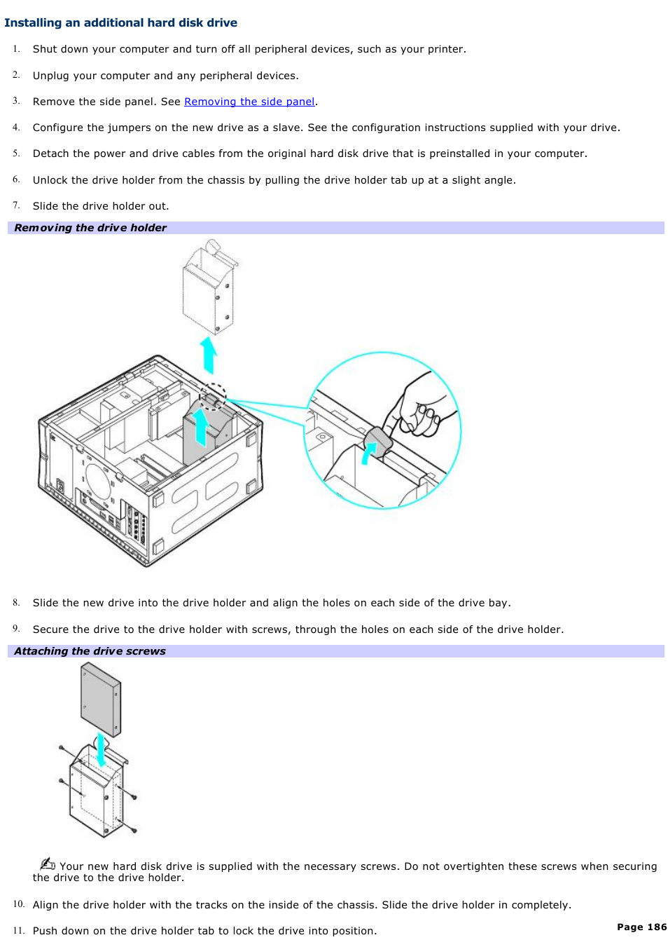 Installing an additional hard disk drive | Sony PCV-RZ51 User Manual | Page 186 / 245