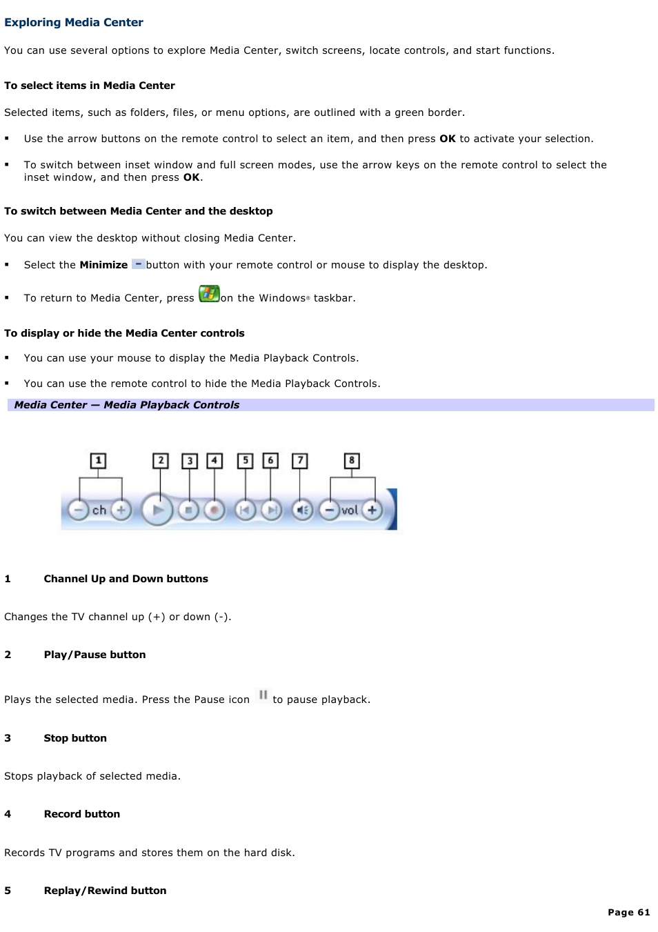 Exploring media center | Sony PCV-RZ51 User Manual | Page 61 / 245