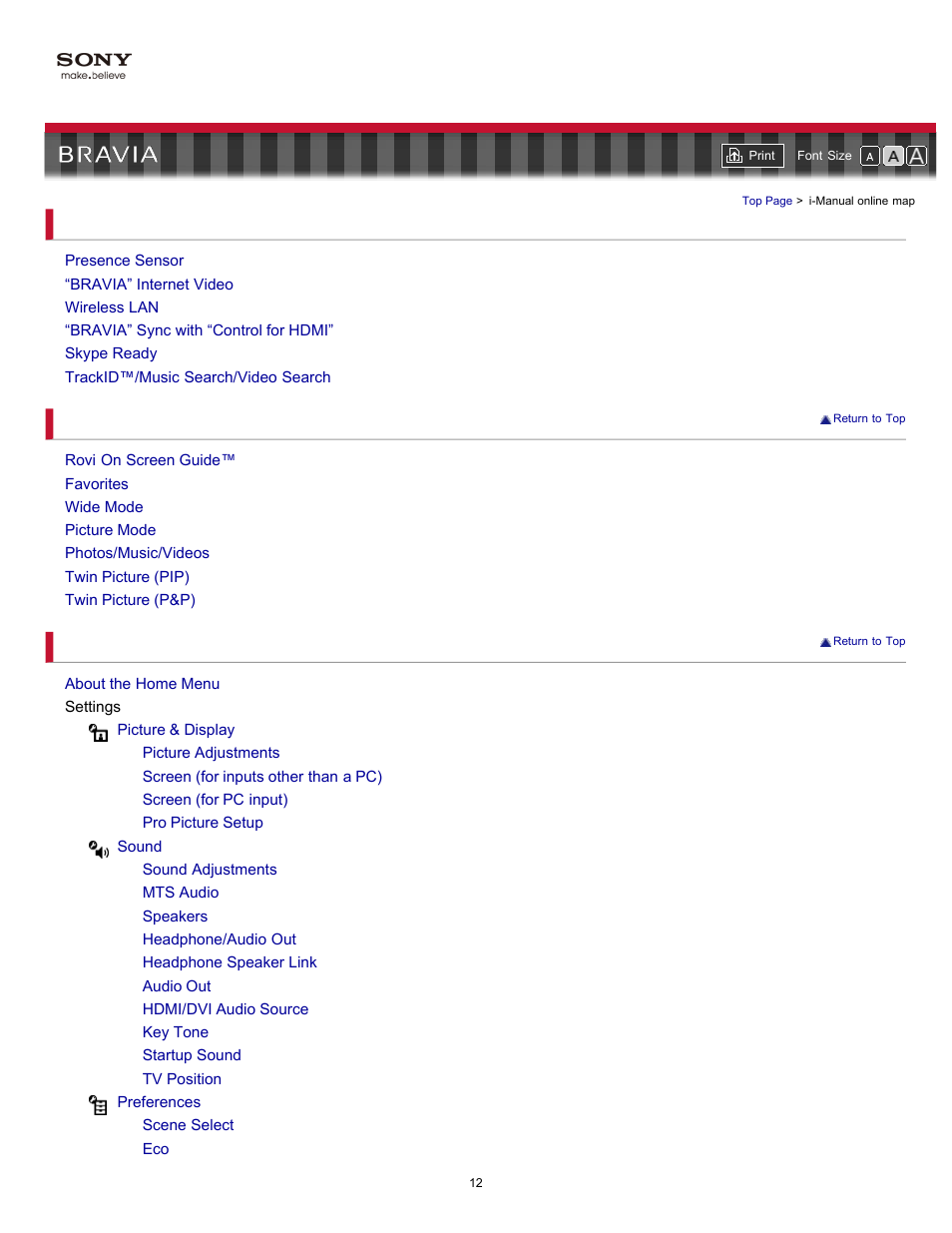 I-manual online map | Sony KDL-32EX523 User Manual | Page 12 / 158