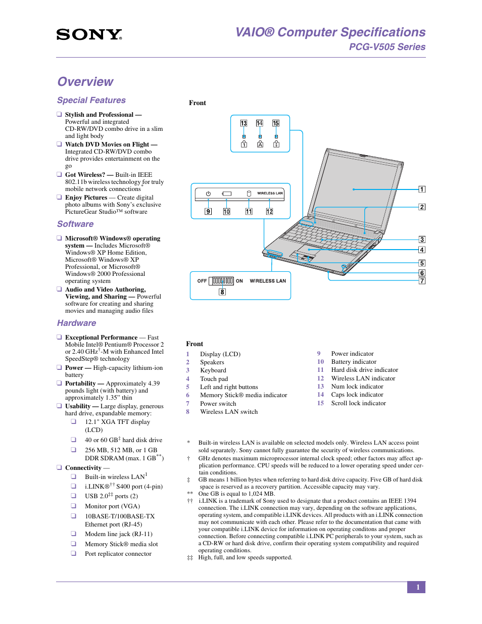 Sony PCG-V505BCP User Manual | 12 pages