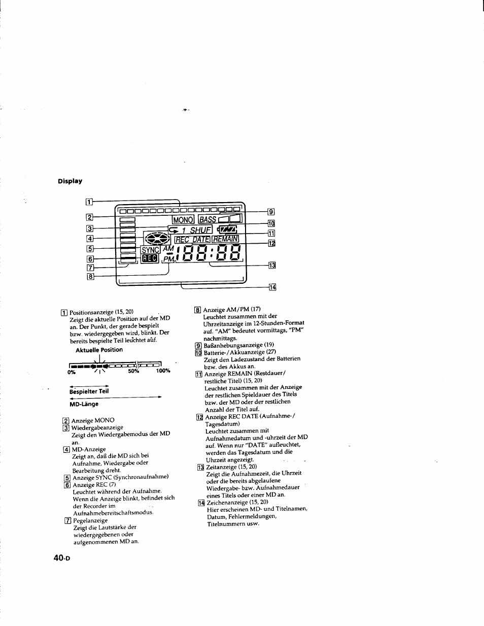 Display, Bespielter teil, Md-länge | Sony MZ-R50 User Manual | Page 117 / 195