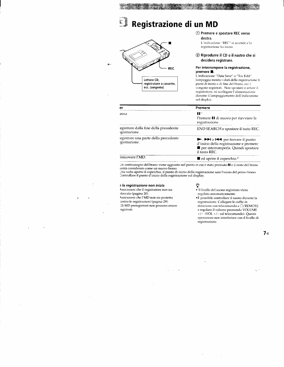 Premere e spostare rec verso destra, Registrazione di un md | Sony MZ-R50 User Manual | Page 124 / 195