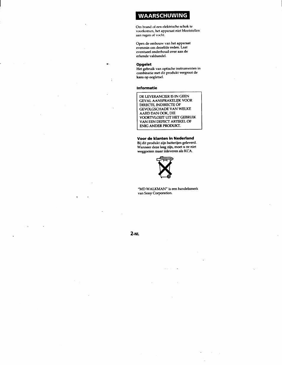Waarschuwing | Sony MZ-R50 User Manual | Page 153 / 195