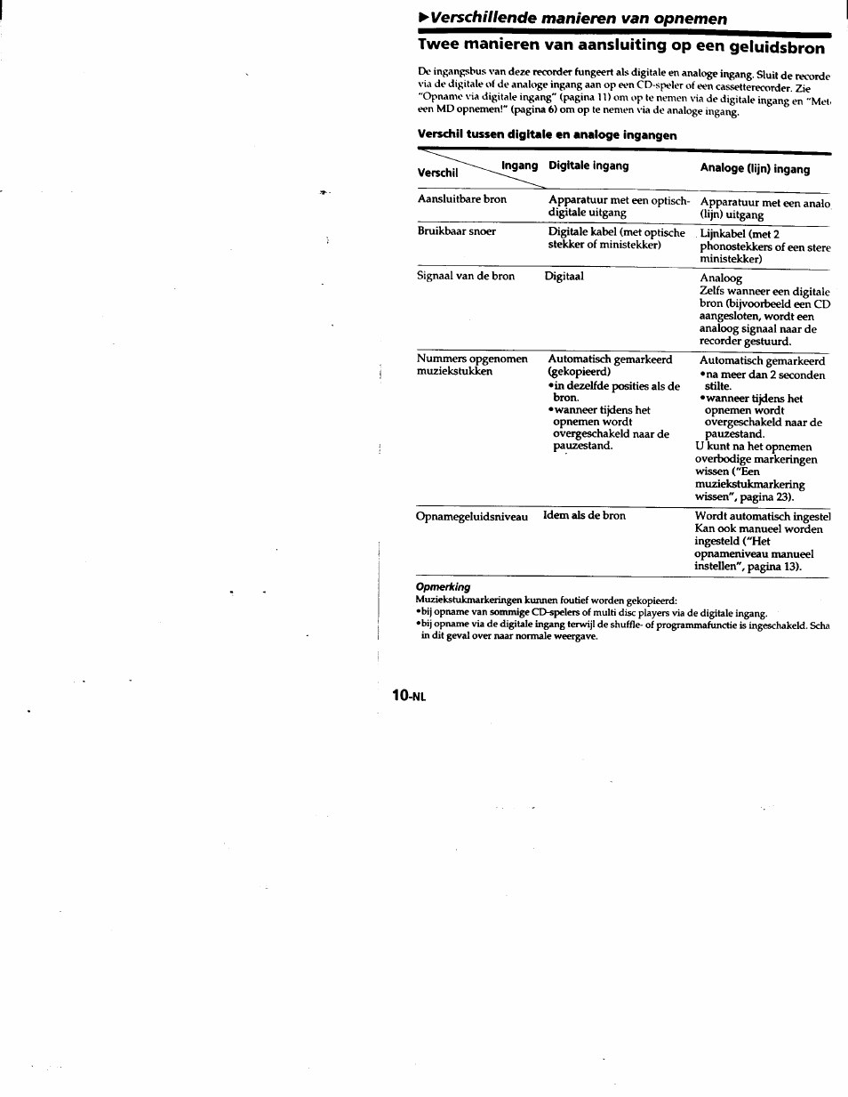 P-verschillende manieren van opnemen, Twee manieren van aansluiting op een geluidsbron | Sony MZ-R50 User Manual | Page 159 / 195