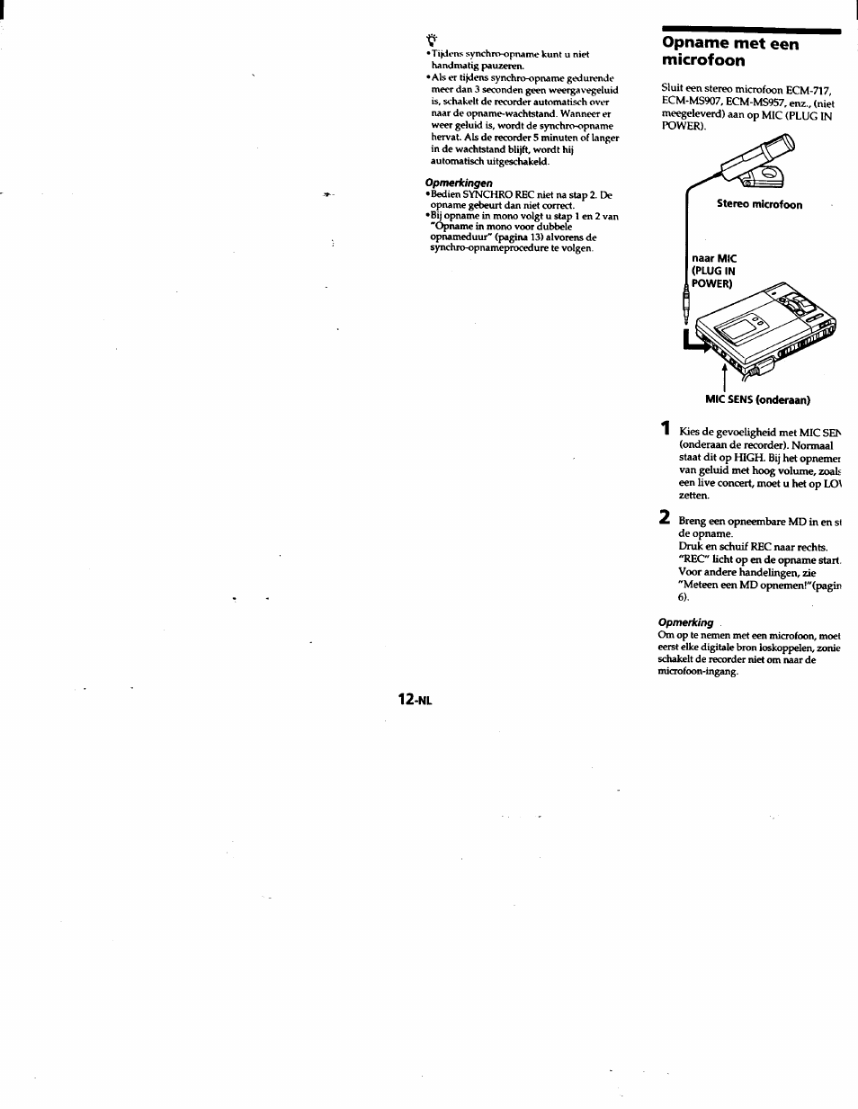 Opname met een microfoon | Sony MZ-R50 User Manual | Page 163 / 195