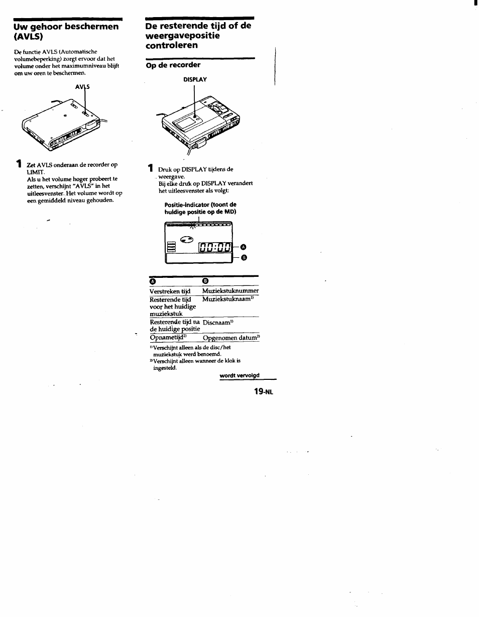 Op de recorder, Display, Uw gehoor beschermen (avls) | Sony MZ-R50 User Manual | Page 170 / 195