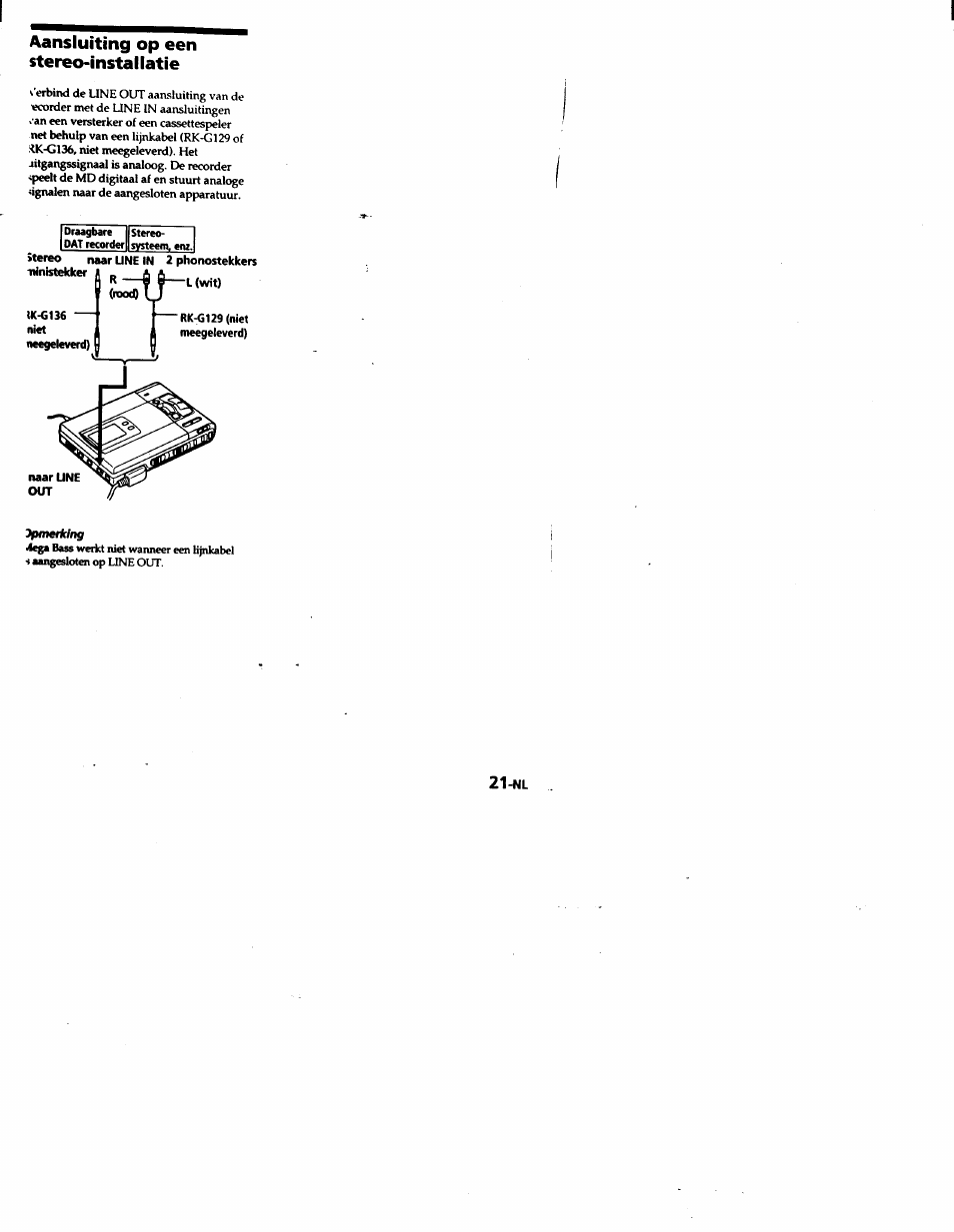 Aansluiting op een stereo-installatie | Sony MZ-R50 User Manual | Page 172 / 195