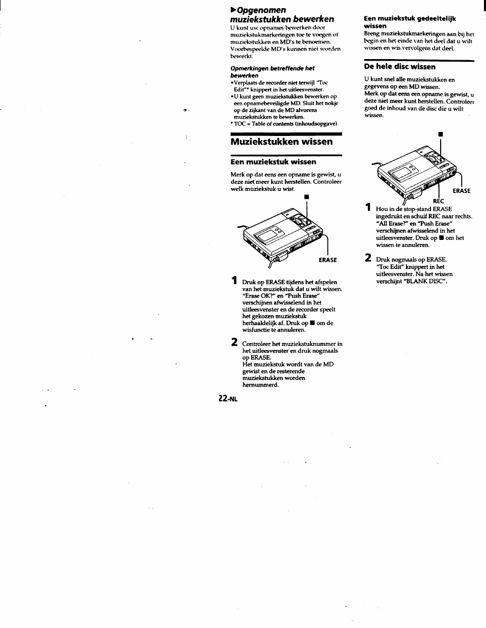 Een muziekstuk wissen, Muziekstukken wissen, Opgenomen muziekstukken bewerken | Sony MZ-R50 User Manual | Page 173 / 195