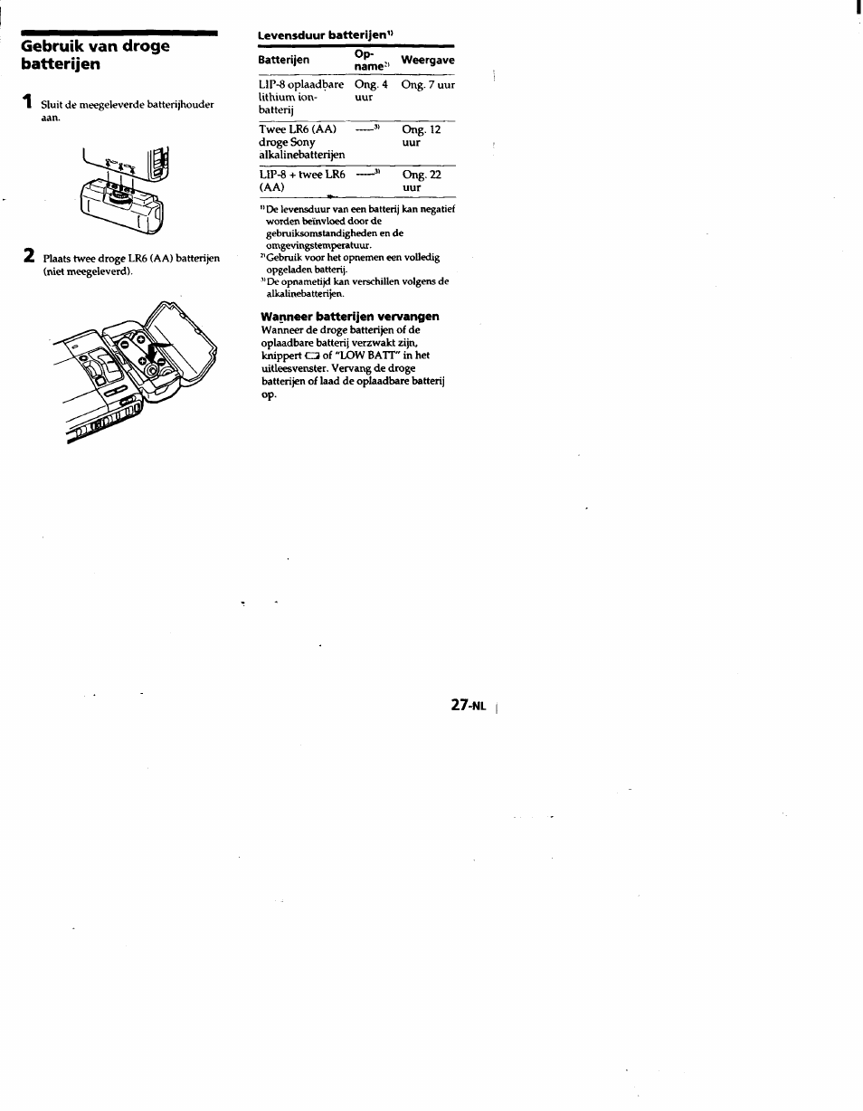 Gebruik van droge batterijen | Sony MZ-R50 User Manual | Page 178 / 195