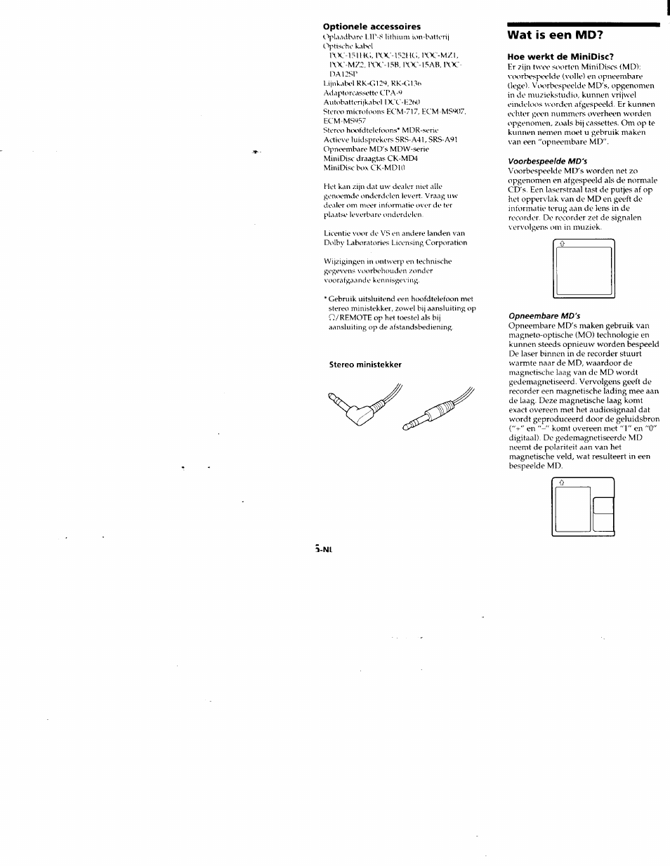 Optìoneie accessoires, Hoe werkt de minidisc, Wat is een md | Sony MZ-R50 User Manual | Page 190 / 195