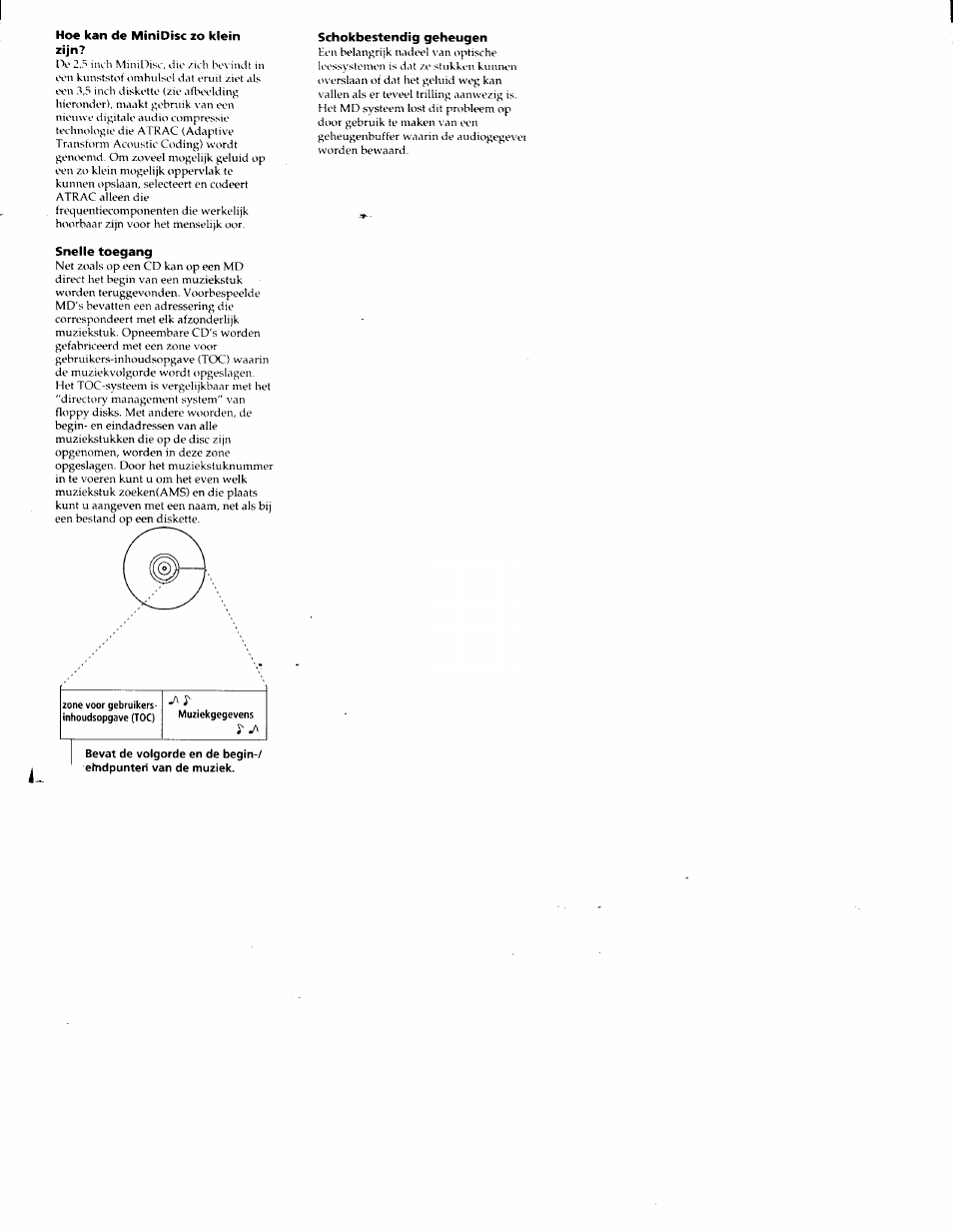 Hoe kan de minidisc zo klein zijn, Snelle toegang, Schokbestendig geheugen | Sony MZ-R50 User Manual | Page 191 / 195