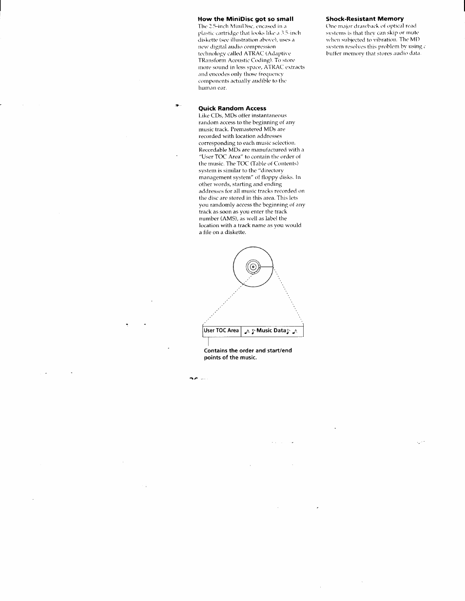 How the minidisc got so small, Shock-resistant memory, Quick random access | Sony MZ-R50 User Manual | Page 36 / 195