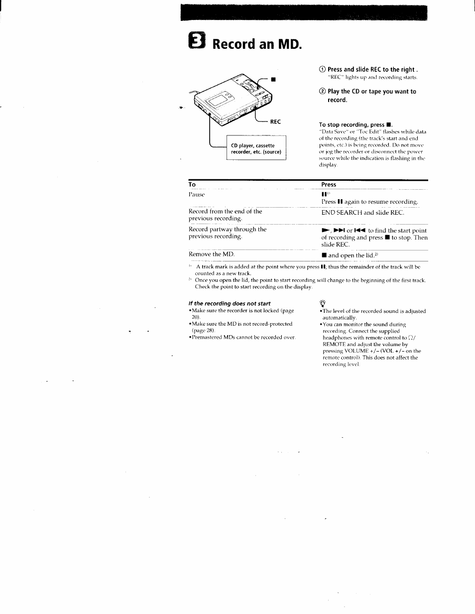 Record an md | Sony MZ-R50 User Manual | Page 7 / 195