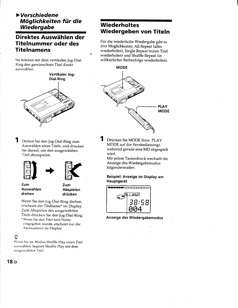 Verschiedene möglichkeiten für die wiedergabe, Wiederholtes wiedergeben von titeln | Sony MZ-R50 User Manual | Page 95 / 195