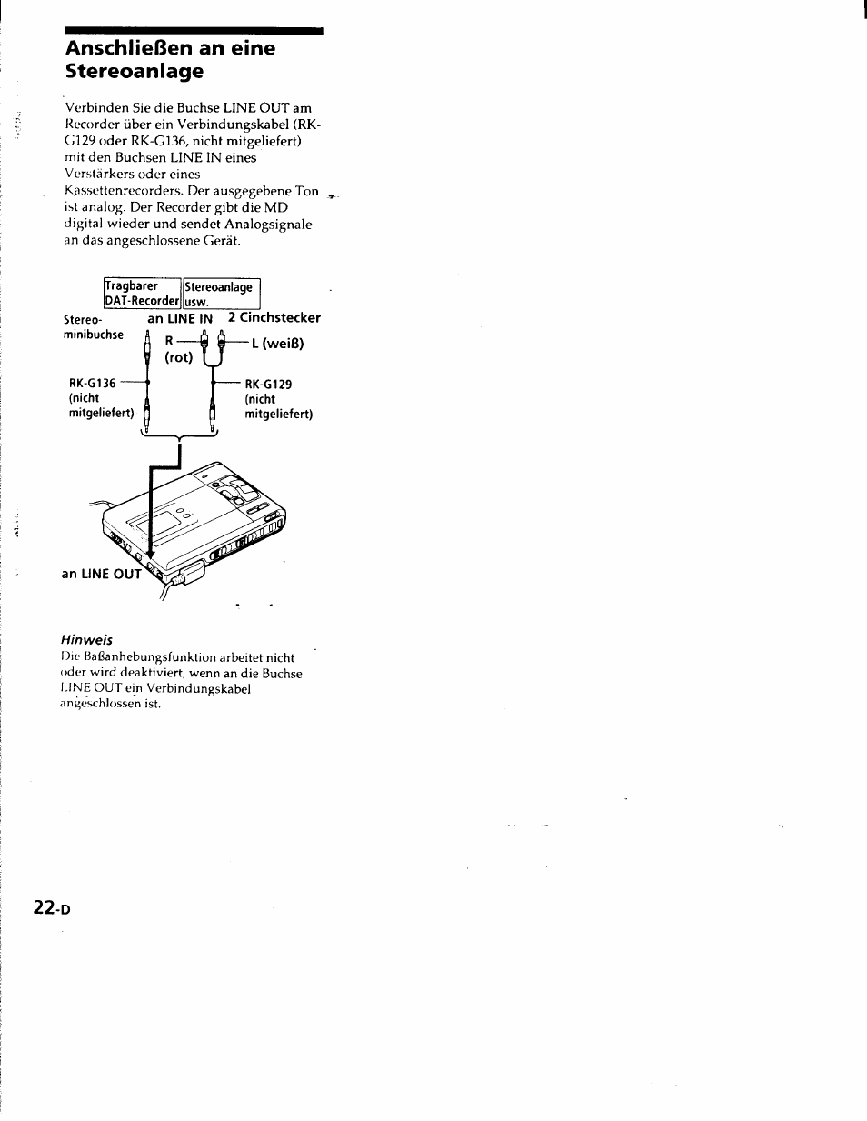 Anschließen an eine stereoanlage, Tragbarer dat-recorder, Stereoanlage | Stereo | Sony MZ-R50 User Manual | Page 99 / 195