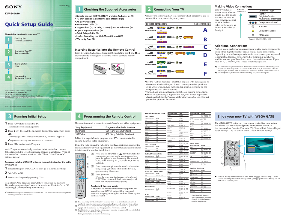 Sony KLV-S40A10 User Manual | 2 pages