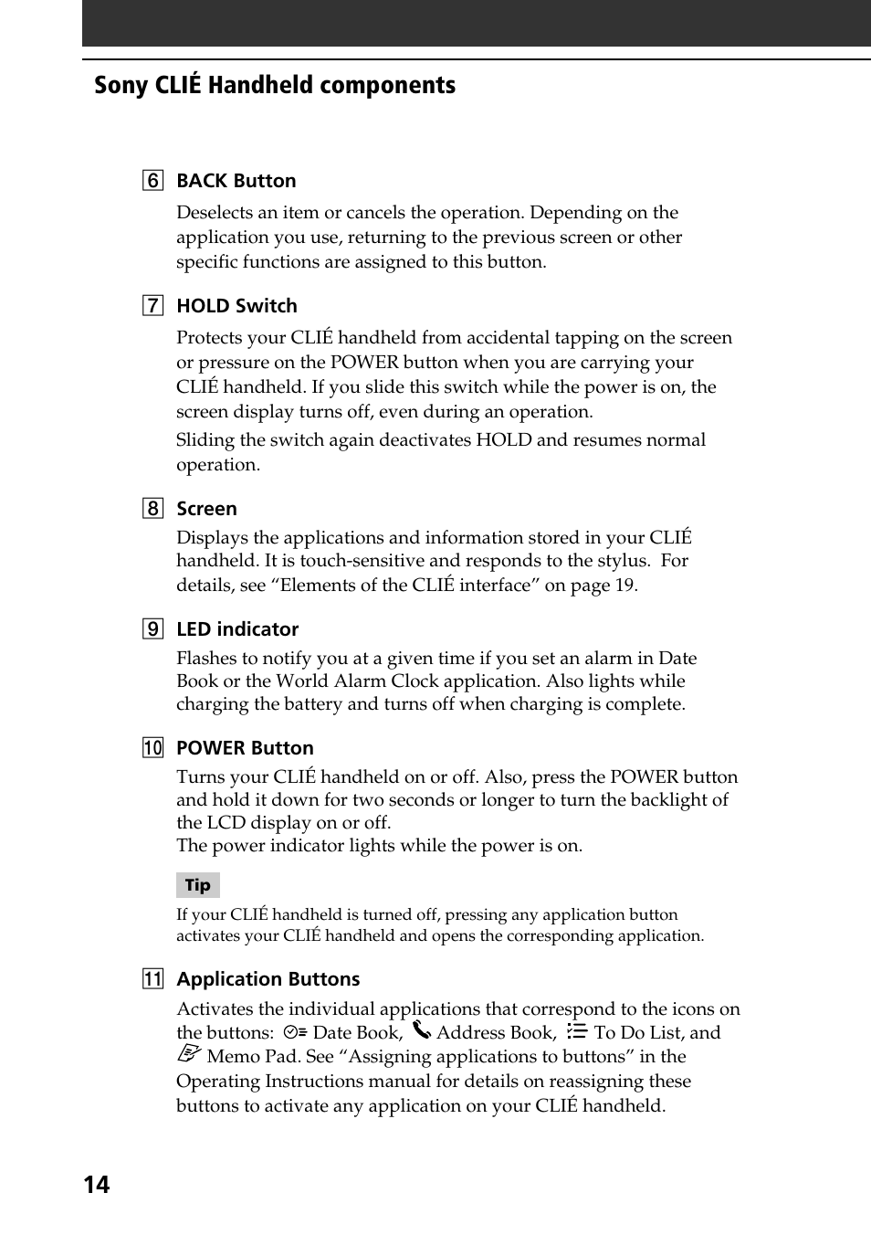 14 sony clié handheld components | Sony PEG-NR70V User Manual | Page 14 / 68