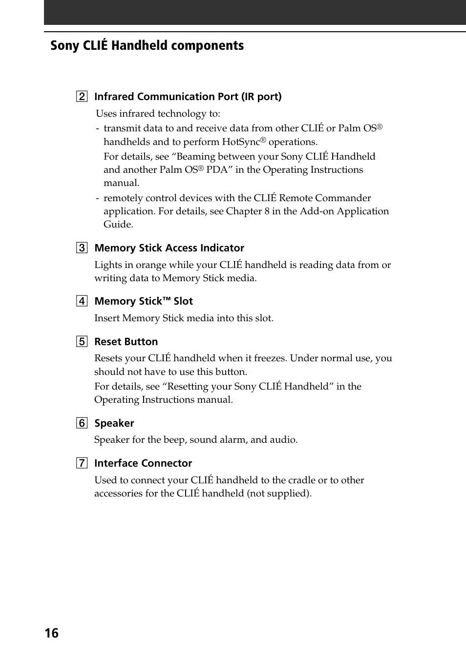 16 sony clié handheld components | Sony PEG-NR70V User Manual | Page 16 / 68