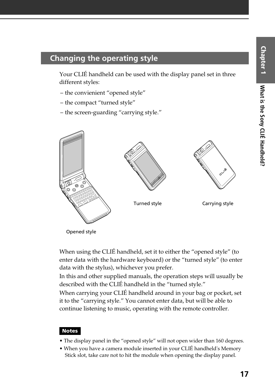 Changing the operating style | Sony PEG-NR70V User Manual | Page 17 / 68