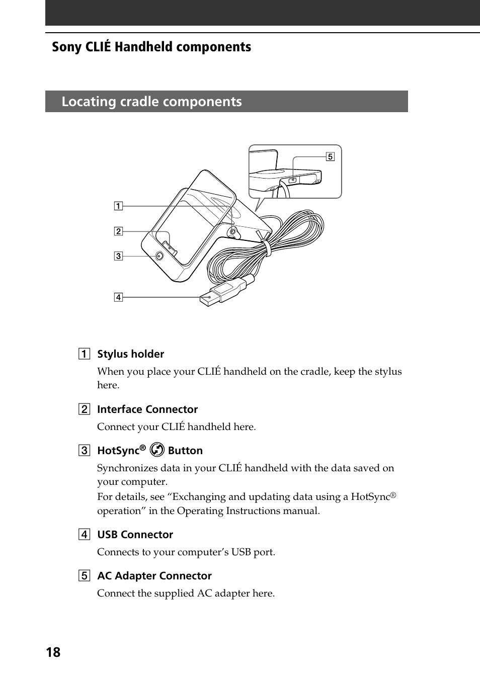Locating cradle components | Sony PEG-NR70V User Manual | Page 18 / 68