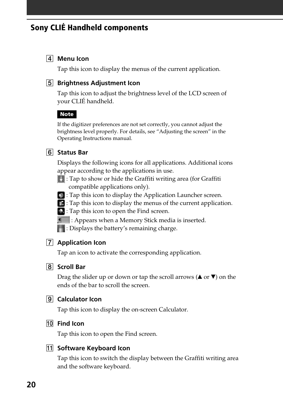 20 sony clié handheld components | Sony PEG-NR70V User Manual | Page 20 / 68