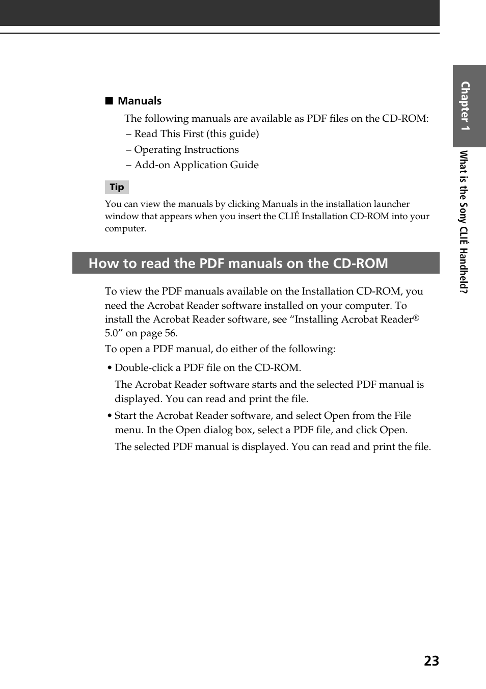 How to read the pdf manuals on the cd-rom | Sony PEG-NR70V User Manual | Page 23 / 68