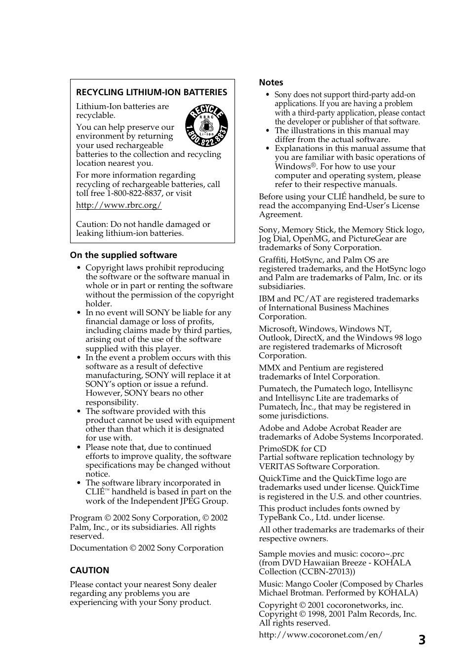 Sony PEG-NR70V User Manual | Page 3 / 68